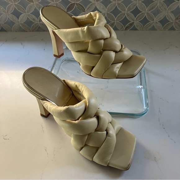 Zara Quilted Braided Leather Heeled Mules Vanilla Yellow US 6.5 EU 37 UK 4.5 - Picture 2 of 11